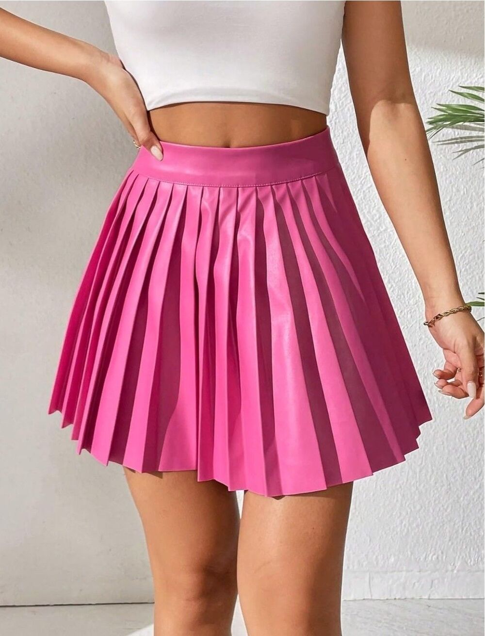 XS PINK High Waist Skater Mini Flared Pleated Skirt Short Tennis Pencil Skirt B2 - Picture 3 of 13